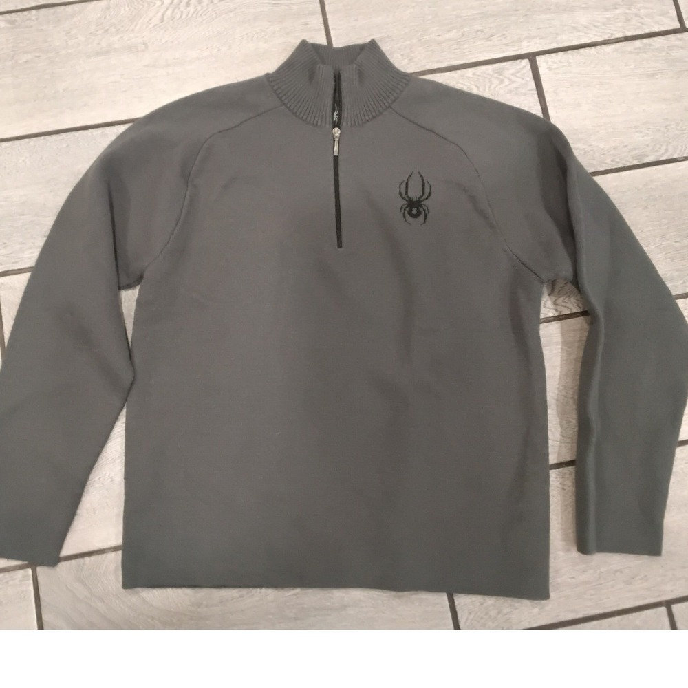 Spyder Mens Olive Green Quarter Zip Wool Blend Pullover Sweater Size M Logo